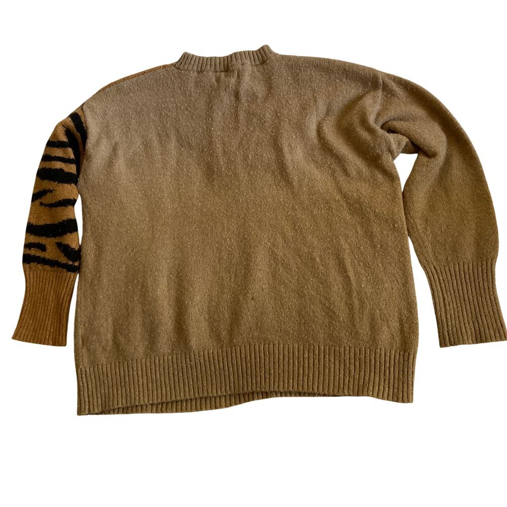 Animal Print Tiger Sweater Womens Large Wool Blend Crew Stretch Asian CI Sono - Picture 3 of 11